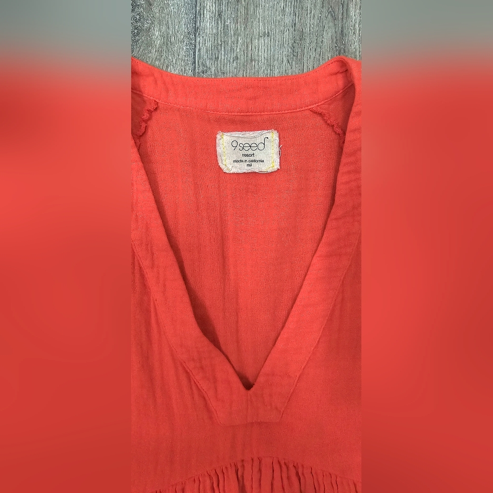 Relaxed V-Neck Tiered Mini Dress in Orange - Picture 3 of 4